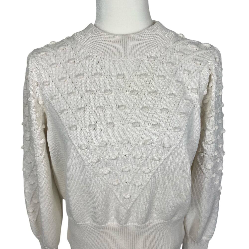 French Connection Cropped Bobble-Stitched Knit Sweater Cream Sz Large Cottage - Picture 2 of 13
